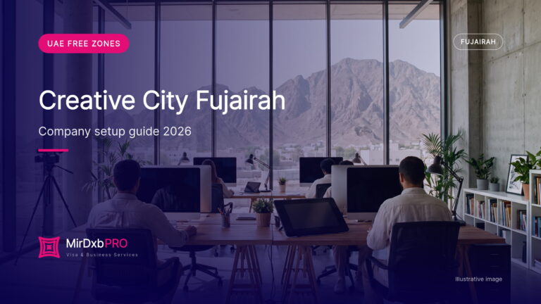 Creative City Fujairah company setup: illustrative image of a creative studio with mountain views