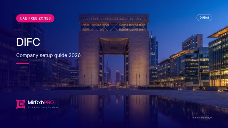 DIFC company setup: illustrative image of the financial district gateway building in Dubai