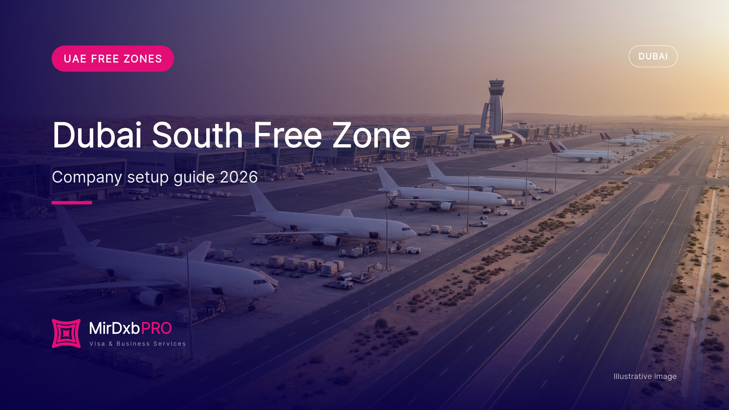 Dubai South free zone company setup: illustrative image of cargo aircraft and logistics warehouses