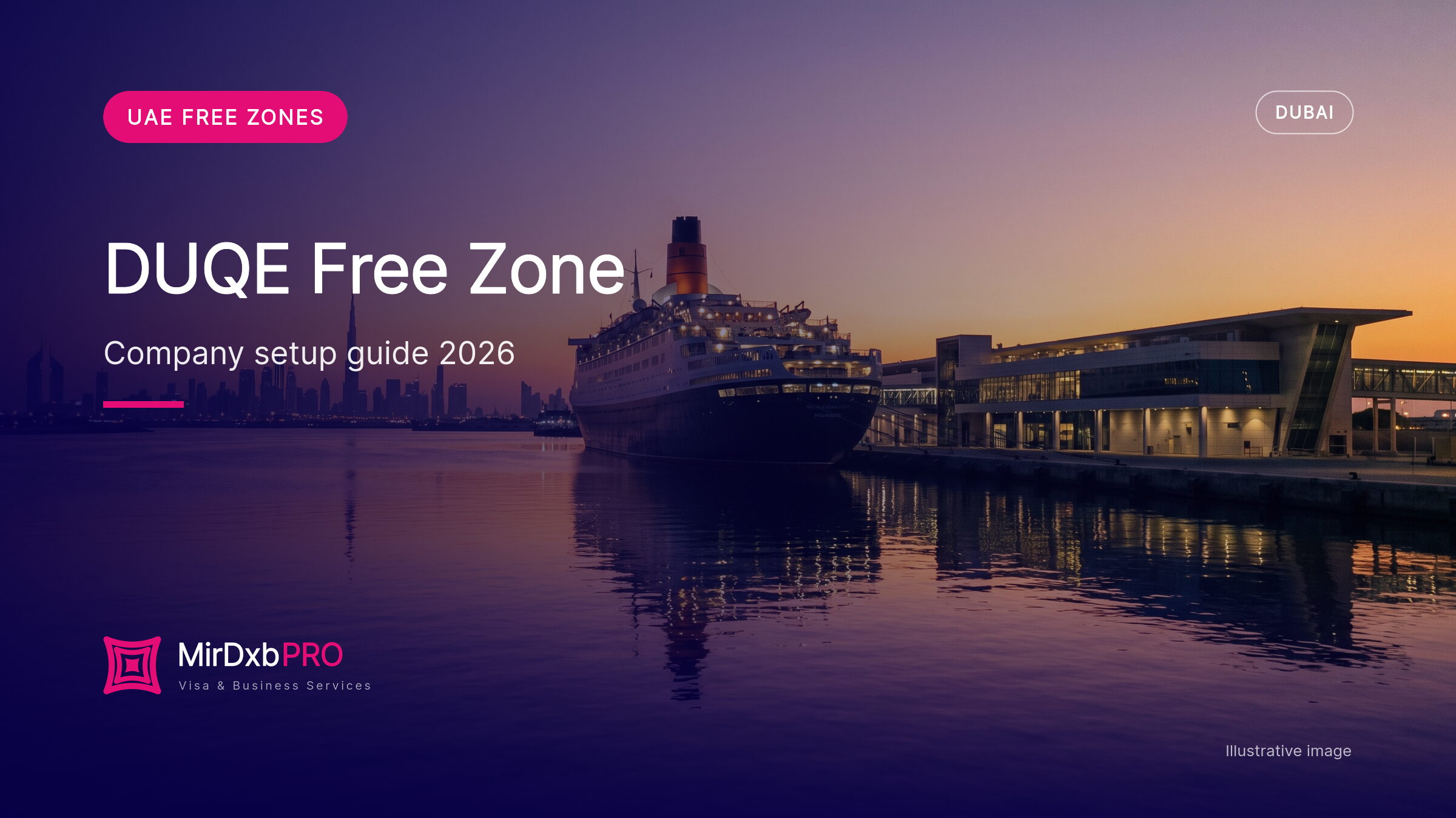 DUQE free zone company setup: illustrative image of the QE2 ship at Mina Rashid, Dubai
