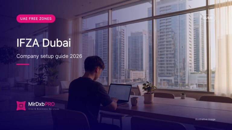 IFZA company setup: illustrative image of a founder working in a Dubai business park