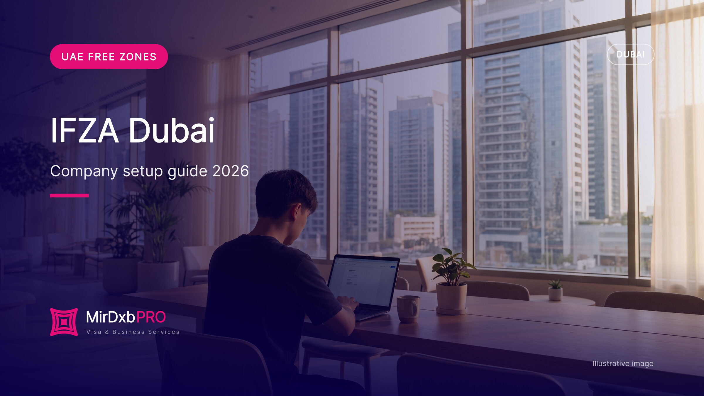 IFZA company setup: illustrative image of a founder working in a Dubai business park