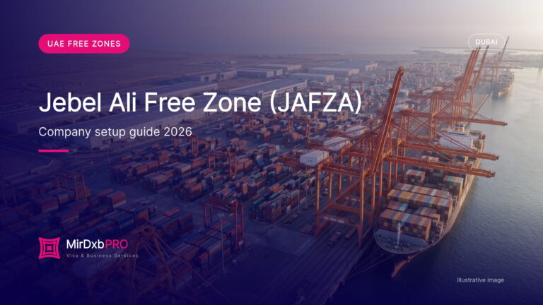 JAFZA company setup: illustrative aerial image of Jebel Ali port and free zone warehouses