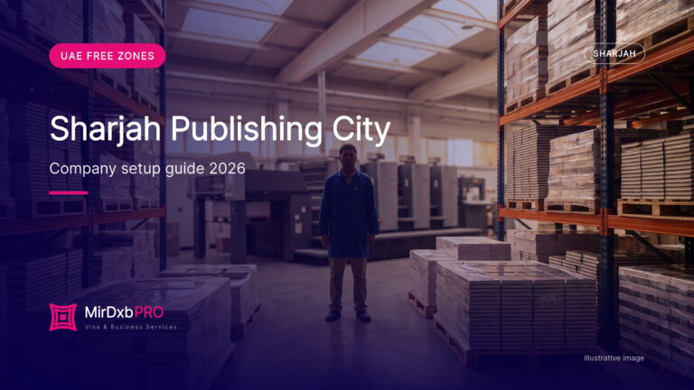 Sharjah Publishing City free zone: illustrative image of a book printing and storage hall