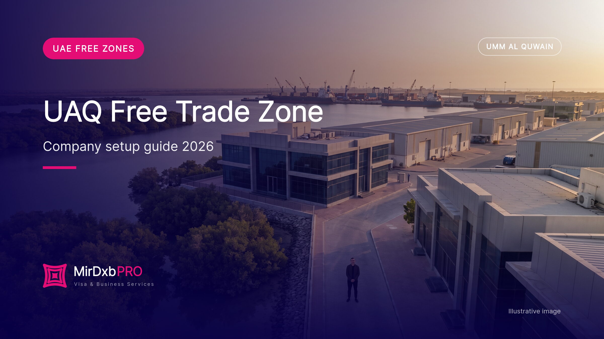 UAQ free trade zone company setup: illustrative image of a business centre beside the Umm Al Quwain lagoon